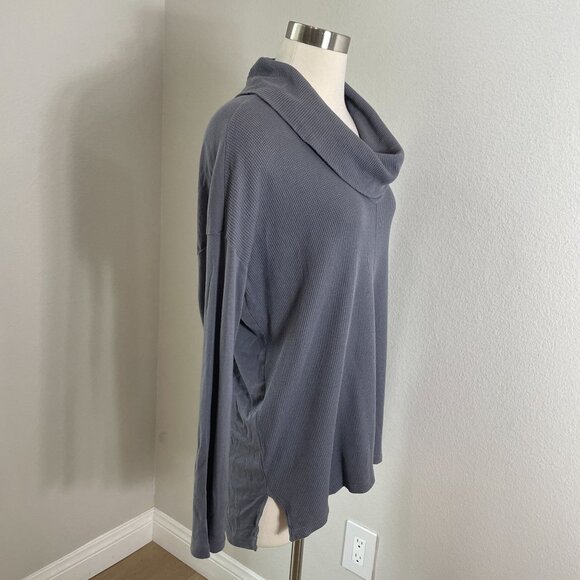 Splendid Womens Medium Gray Cowl Neck Long Sleeve Waffle Knit Top - Picture 3 of 10